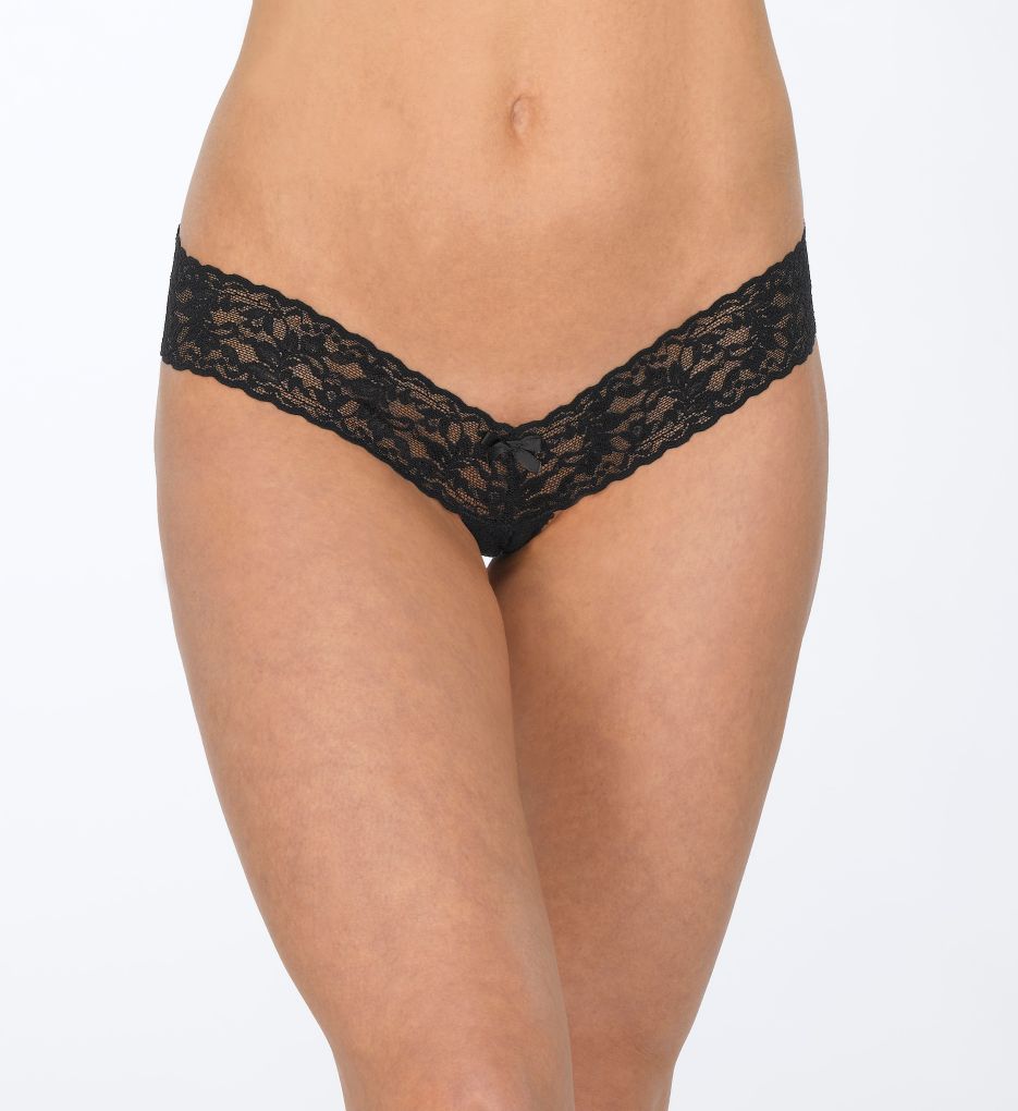 Hanky Panky Women's After Midnight Lace Crotchless Low Rise Thong Panty in Black | HerRoom.com