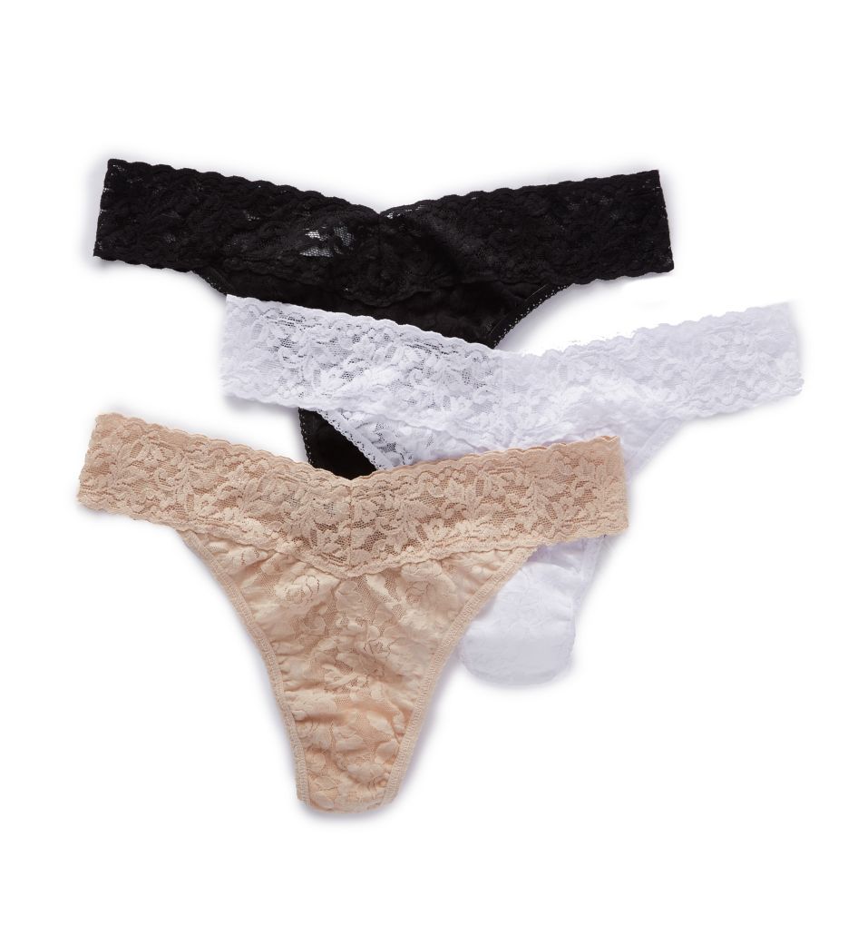 Hanky Panky Women's Signature Lace Original Rise Thong Pantys - 3 Pack in Black/Chai/White | HerRoom.com