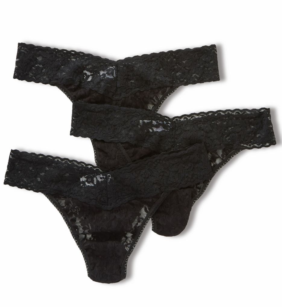 Signature Lace Original Rise Thongs - 3 Pack Black O/S by Hanky Panky