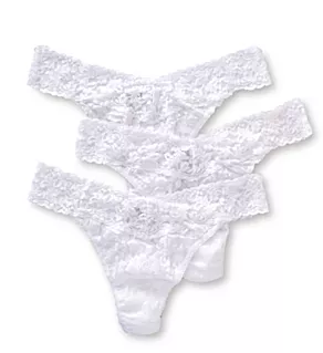 Signature Lace Original Rise Thongs - 3 Pack White O/S