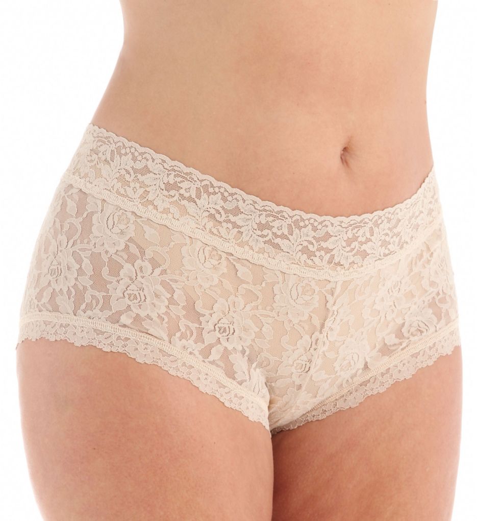 Hanky Panky Women's Signature Lace Plus Wide Band Boyshort Panty in Beige | Plus Size 3XL | HerRoom.com