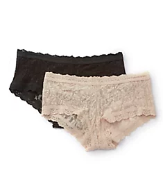 Signature Lace Boyshort Panties - 2 Pack Black/Chai XS