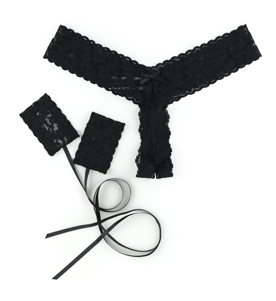 After Midnight Lace Crotchless Low Rise Thong Black O/S by Hanky Panky