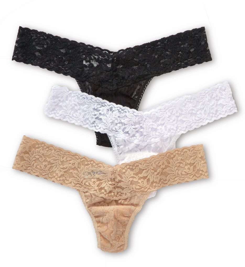 Hanky Panky Women's Signature Lace Low Rise Thong Panty - 3 Pack in Black/Chai/White | HerRoom.com