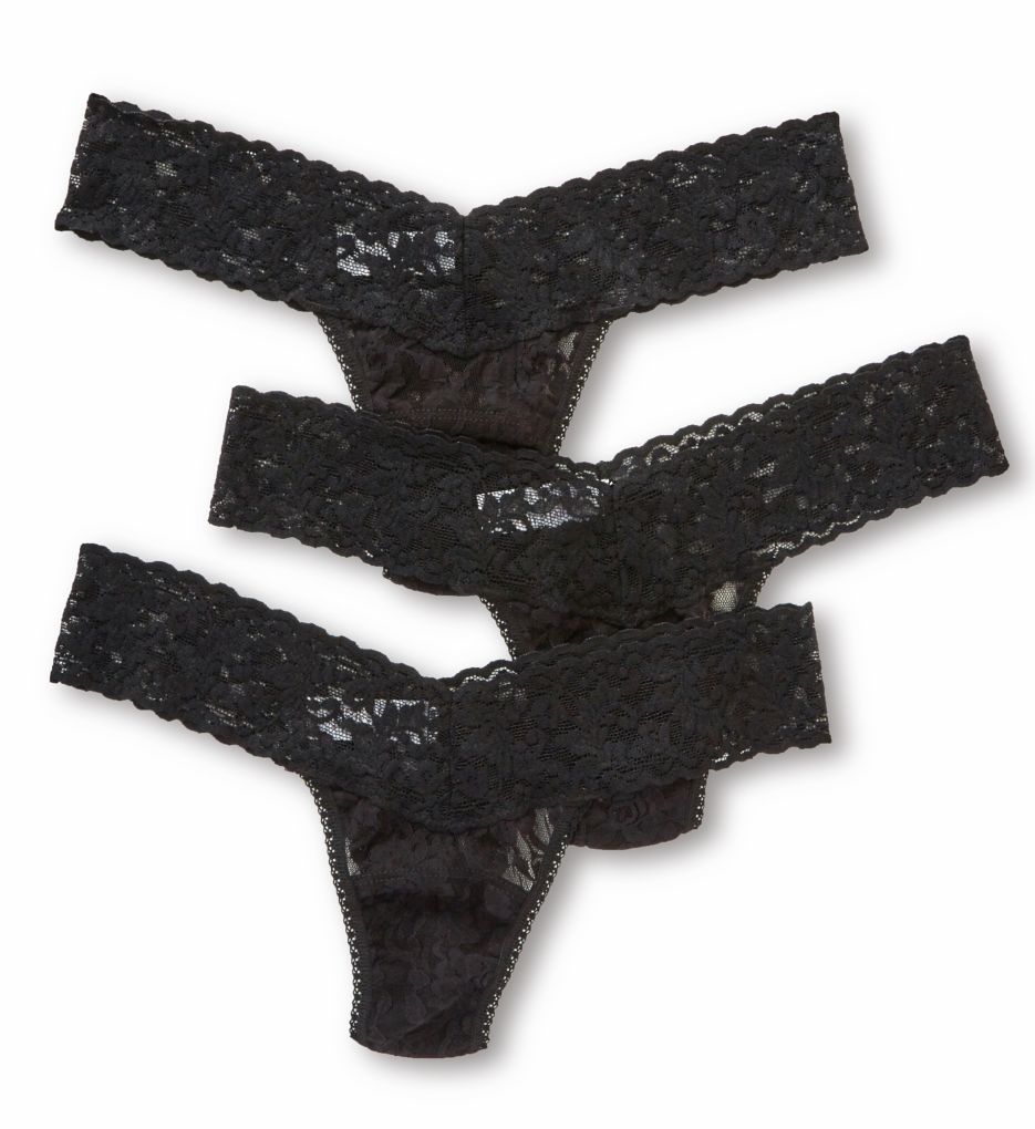 Hanky Panky Women's Signature Lace Low Rise Thong Panty - 3 Pack in Black | HerRoom.com