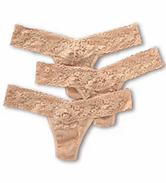 Signature Lace Low Rise Thong - 3 Pack Chai O/S