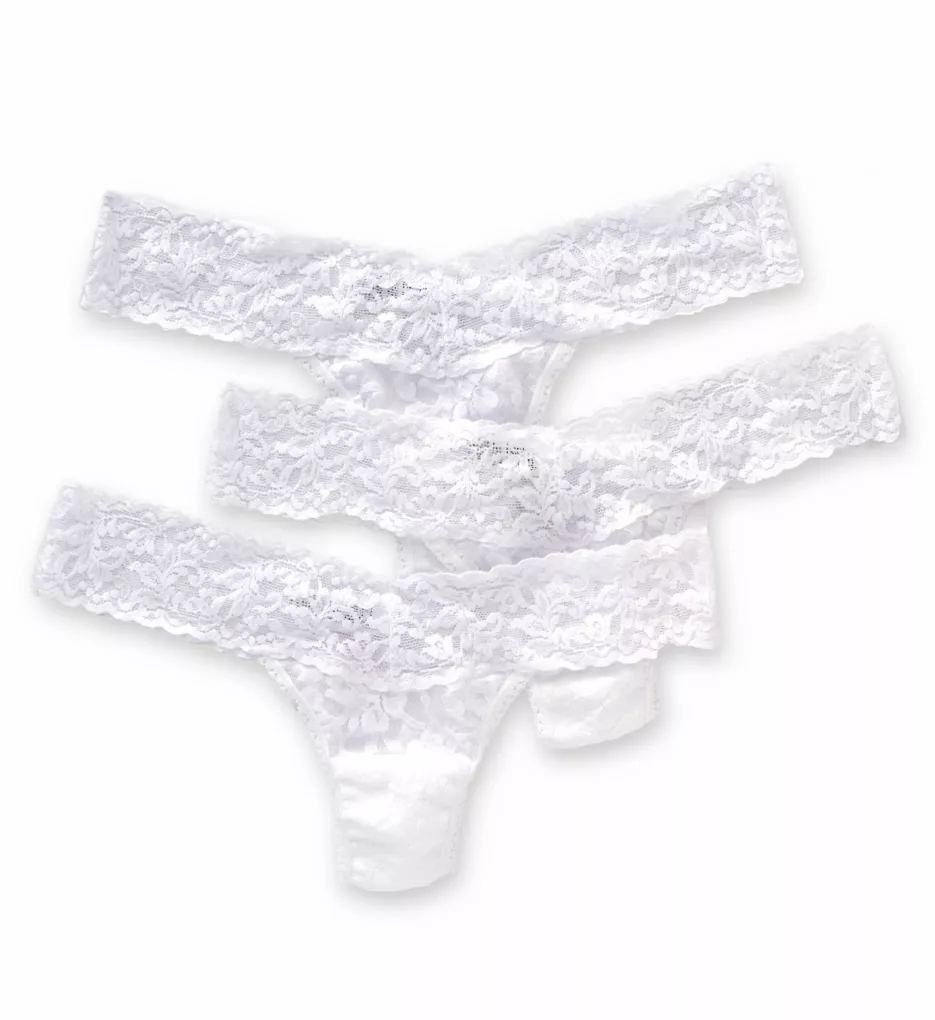 Signature Lace Low Rise Thong - 3 Pack White O/S