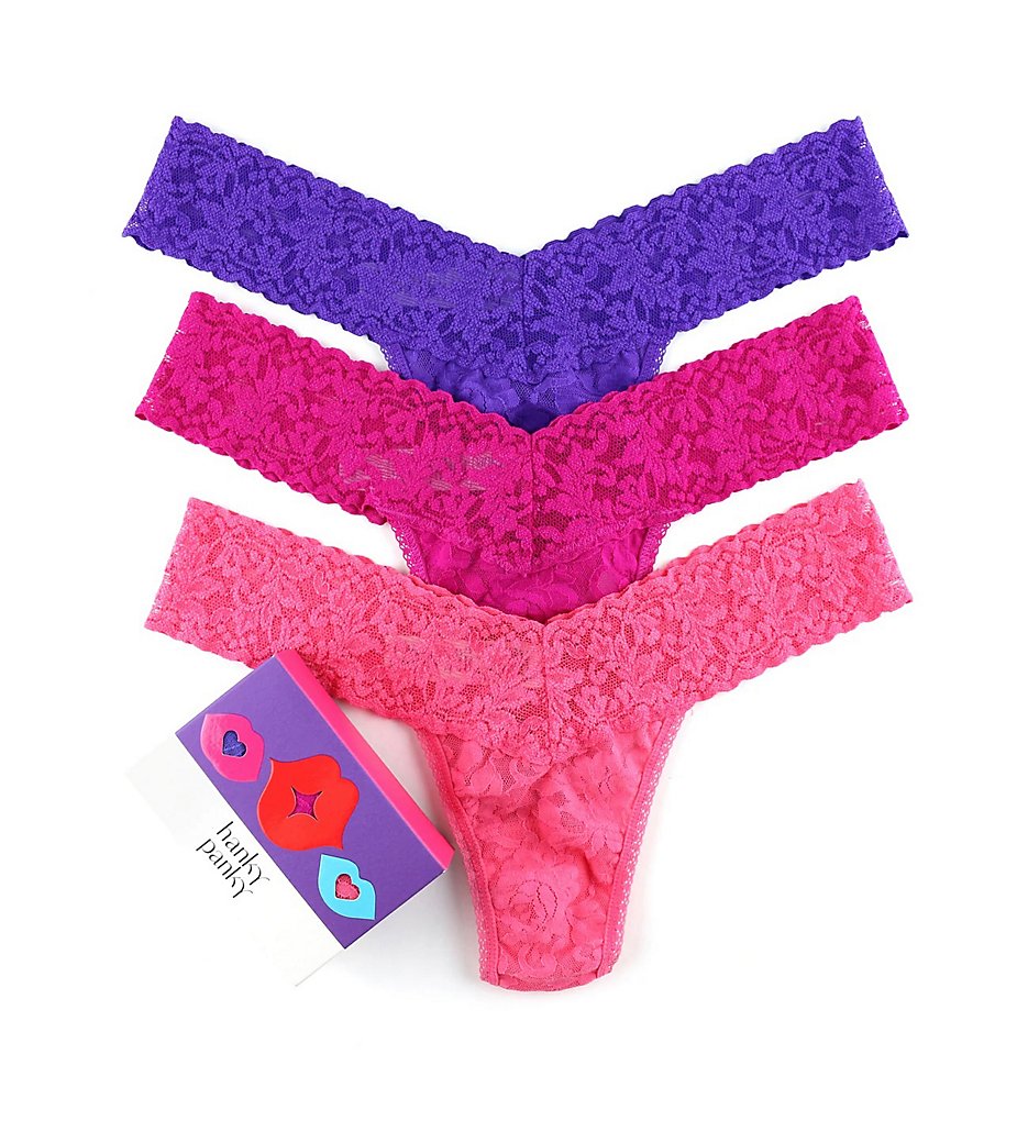 Hanky Panky - Hanky Panky 49LN3BX Signature Lace Low Rise Thong Holiday 3 Pack (Pink/Purple/Pink O/S)