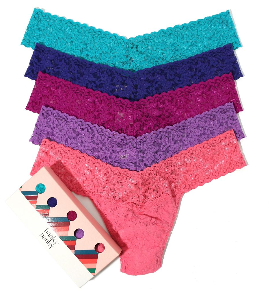 Hanky Panky Women's Signature Lace Low Rise Thong Panty Holiday 5 Pack in Sea/Blue/Am | HerRoom.com