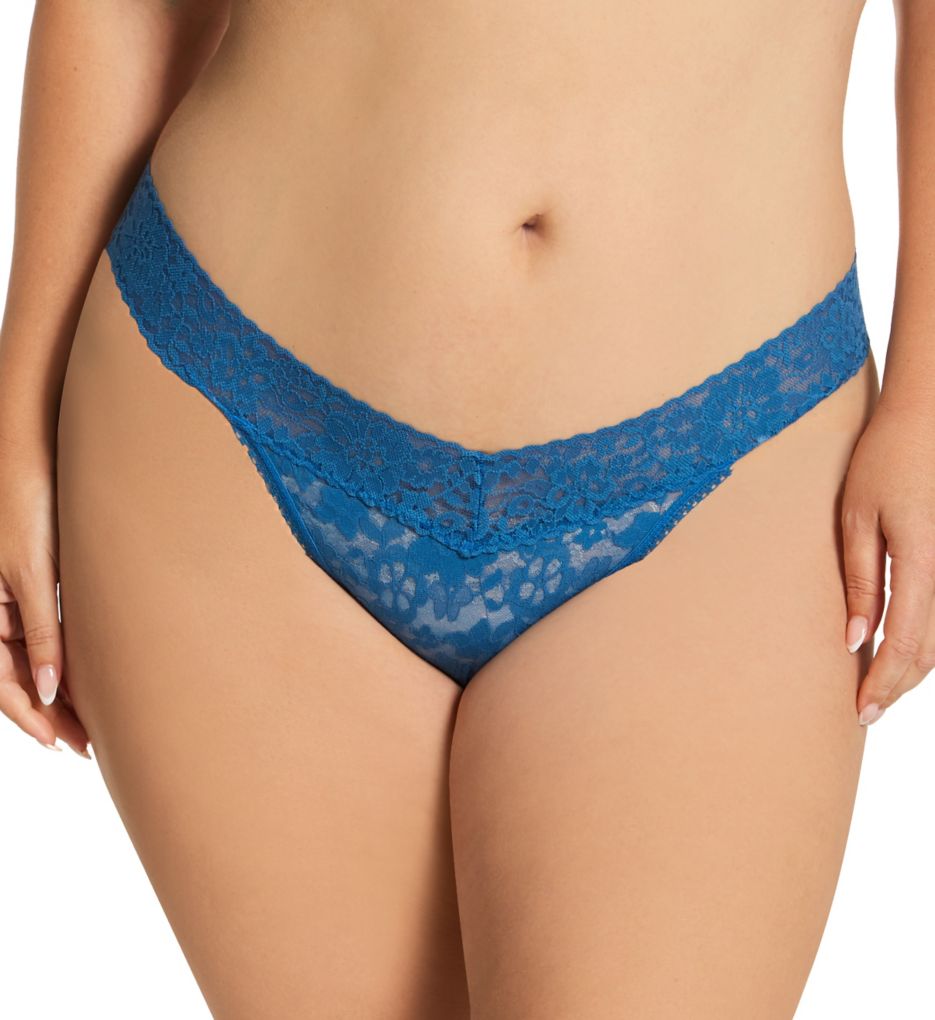 Hanky Panky Women's Daily Lace Plus Original Rise Thong Panty in Blue | HerRoom.com