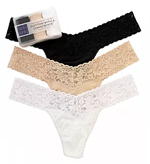 Supima Cotton Low Rise Thong - 3 Pack Black/Chai/White O/S