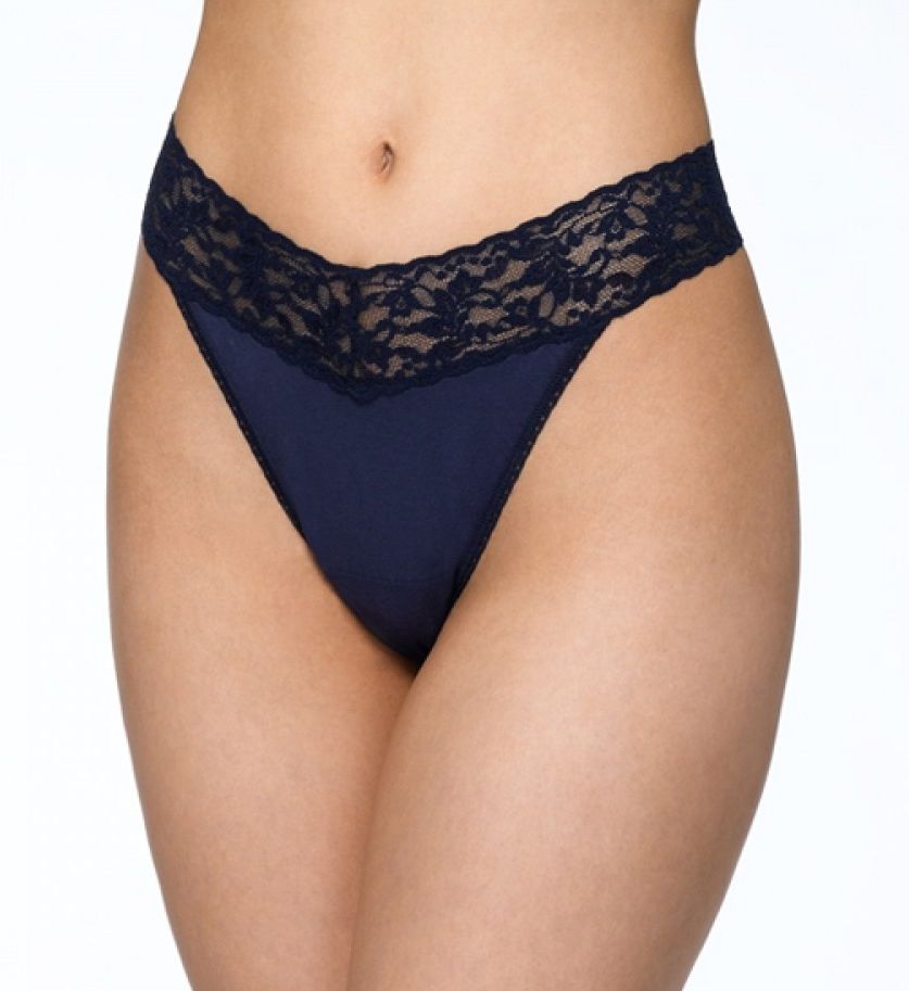 Supima Cotton Original Rise Thong Navy O/S by Hanky Panky