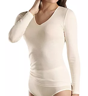 Woolen Silk Long Sleeve Shirt Cygne XS