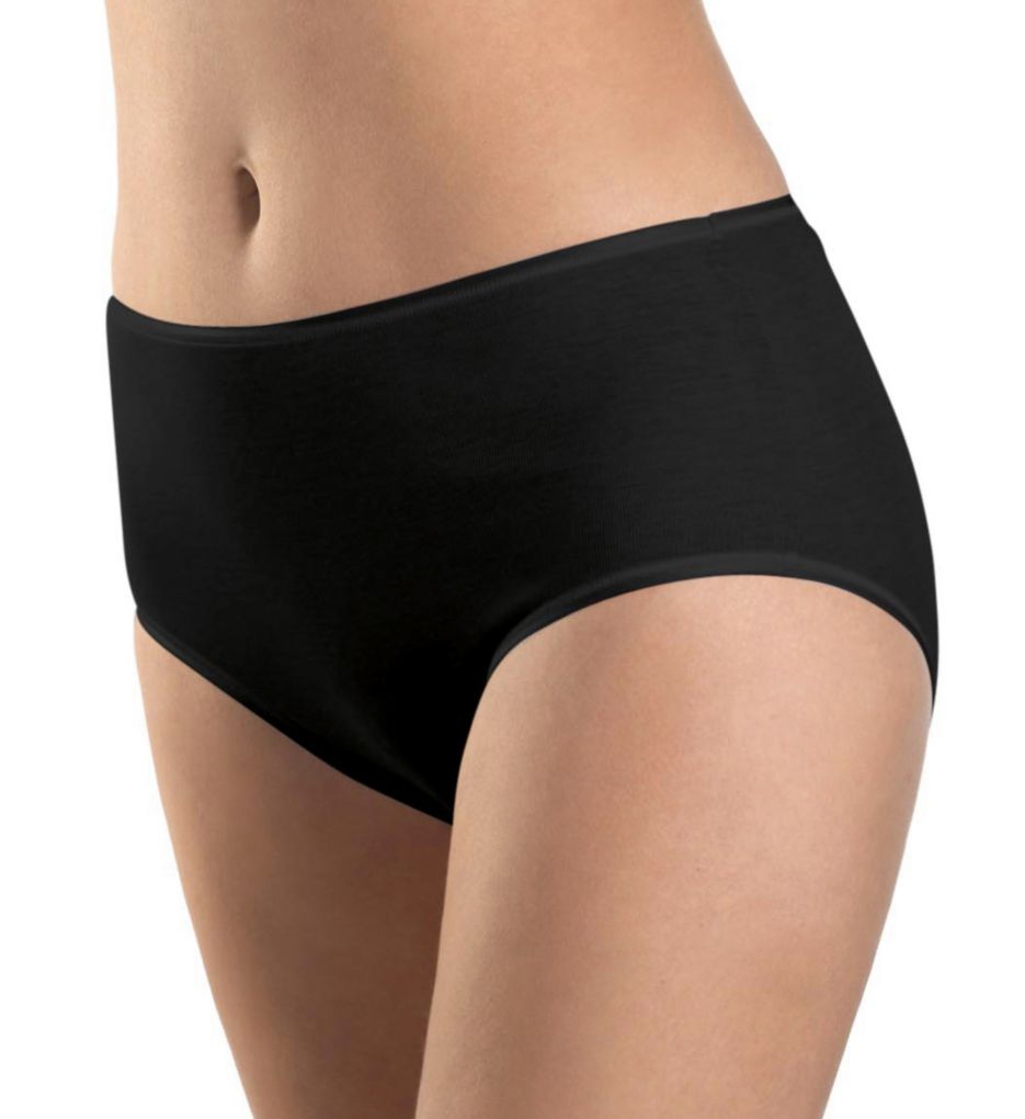 Hanro Women's Cotton Seamless Hi Cut Panty Full Brief Panty, Black