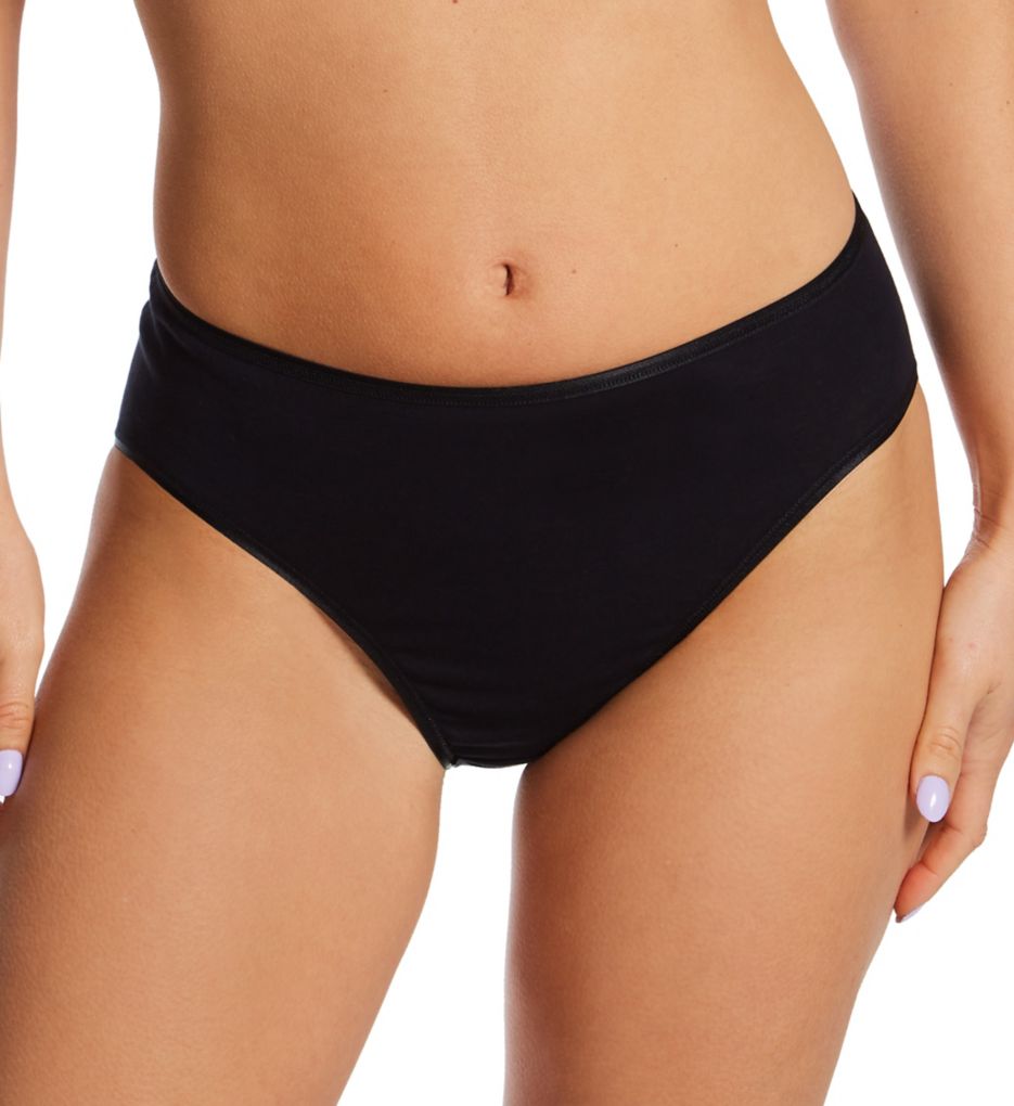 Hanro Women's Cotton Seamless Hi-Cut Full Brief Panty in Black | Size Small | HerRoom.com