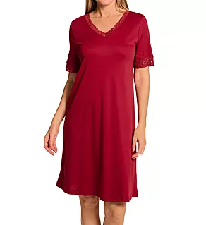 Moments Short Sleeve Lace Trim Gown Red Dahlia XS