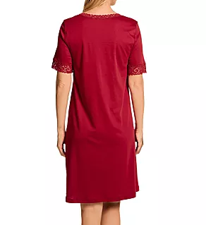 Moments Short Sleeve Lace Trim Gown Red Dahlia XS