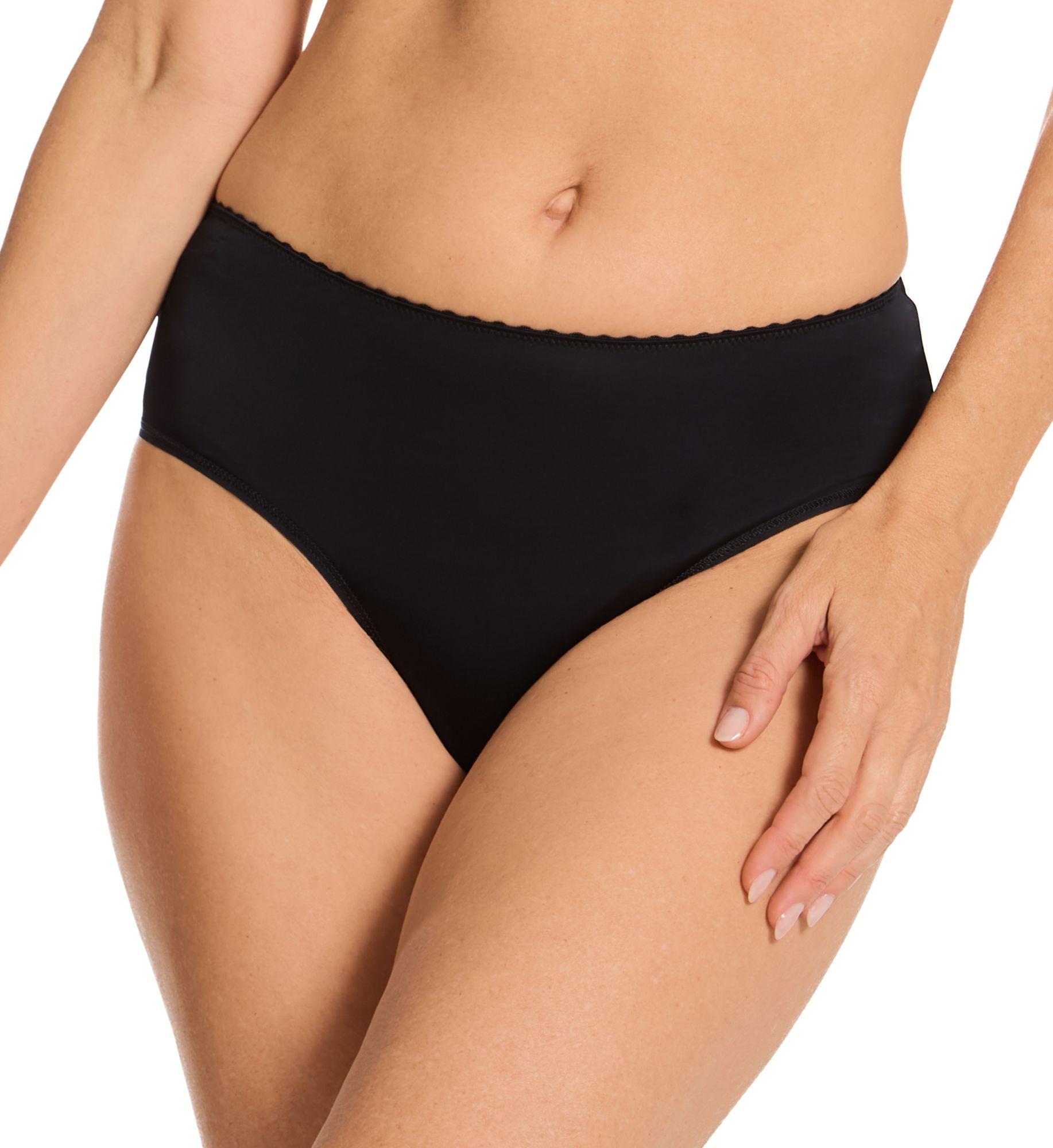 Hanro Women's Satin Deluxe Hi Cut Brief Panty in Black | Size: Large | HerRoom.com