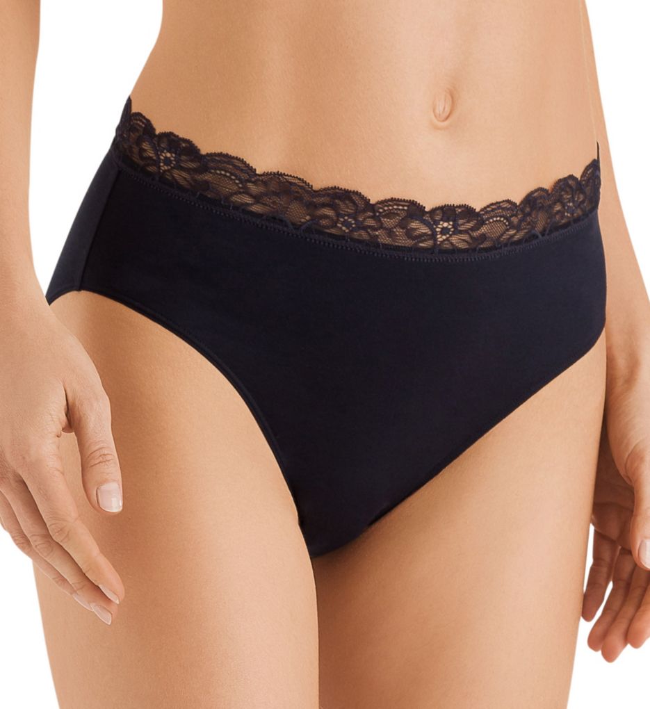 Hanro Women's Cotton Lace Full Brief Panty in Black | Size XL | HerRoom.com