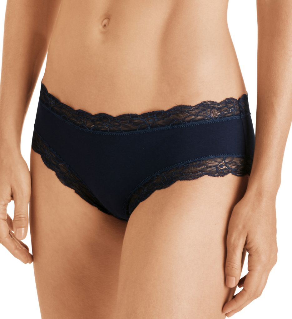 Hanro Women's Cotton Lace Hipster Panty in Blue | Size Medium | HerRoom.com