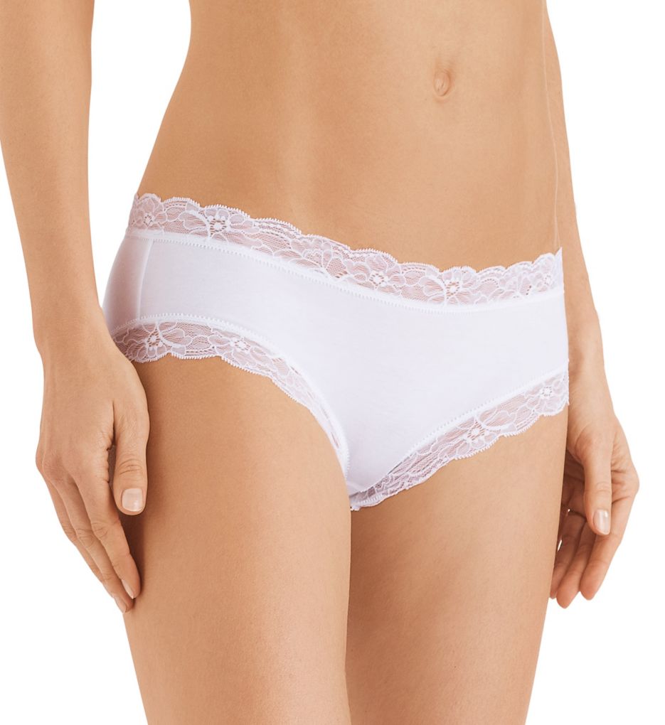 Hanro Women's Cotton Lace Hipster Panty in White | Size Small | HerRoom.com