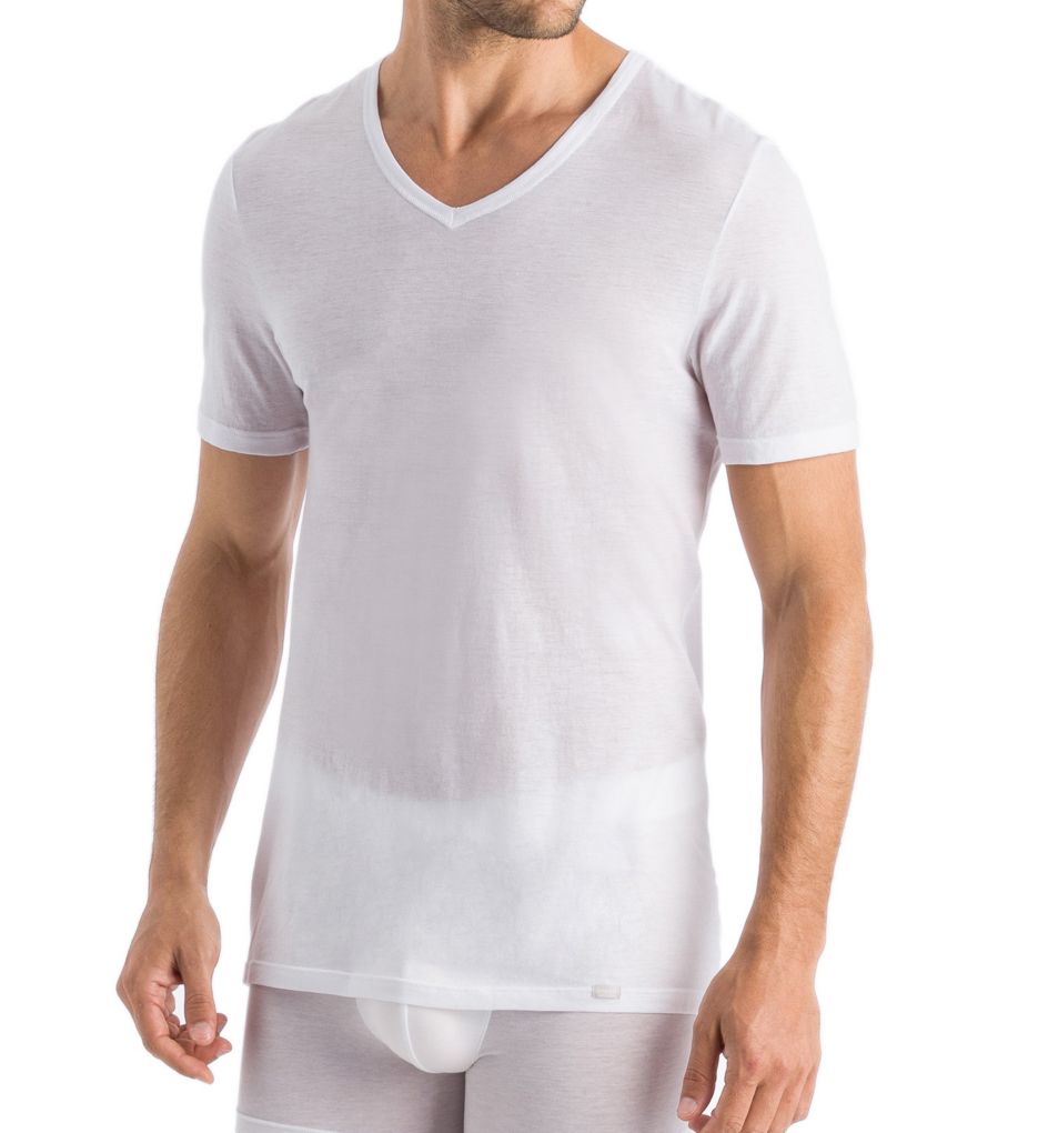 Ultralight Supima Cotton V-Neck T-Shirt WHT 2XL by Hanro