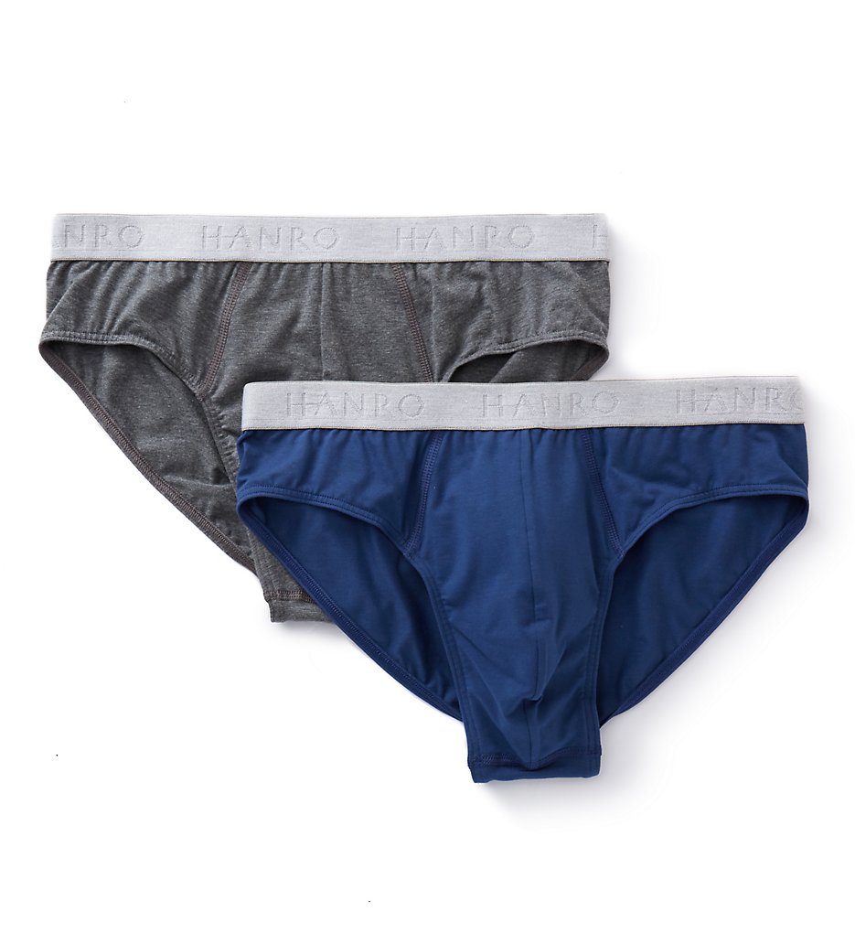 Hanro 73075 Essentials Cotton Stretch Briefs - 2 Pack (Blue/Coal Melange)