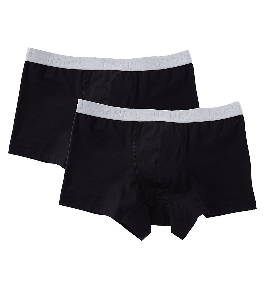 Hanro 73078 Essentials Cotton Stretch Boxer Briefs - 2 Pack (Black)
