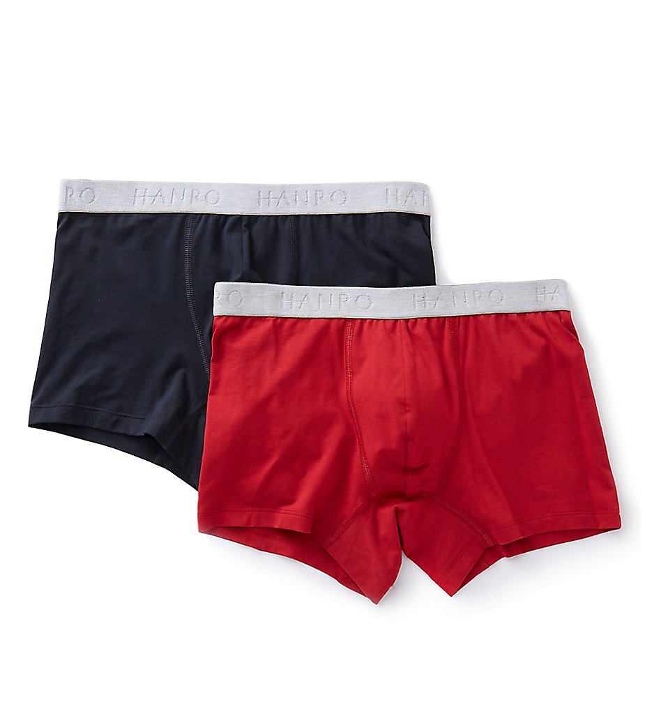 Hanro 73078 Essentials Cotton Stretch Boxer Briefs - 2 Pack (Rosso/Marine)