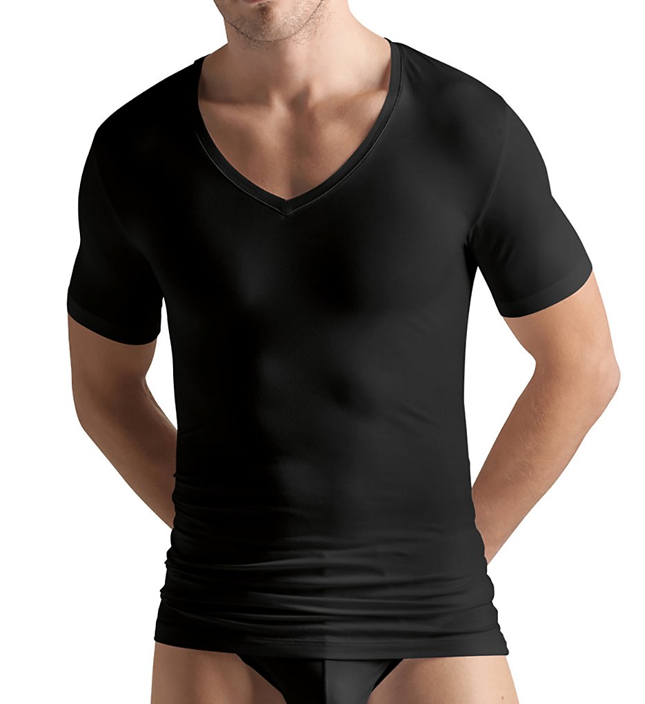 Hanro 73089 Cotton Superior V-Neck T-Shirt (Black)