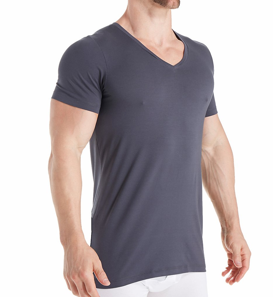 Hanro 73089 Cotton Superior V-Neck T-Shirt (Coal Grey)