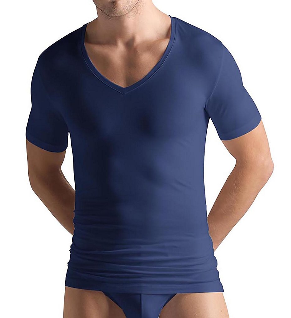 Hanro 73089 Cotton Superior V-Neck T-Shirt (Midnight Navy)