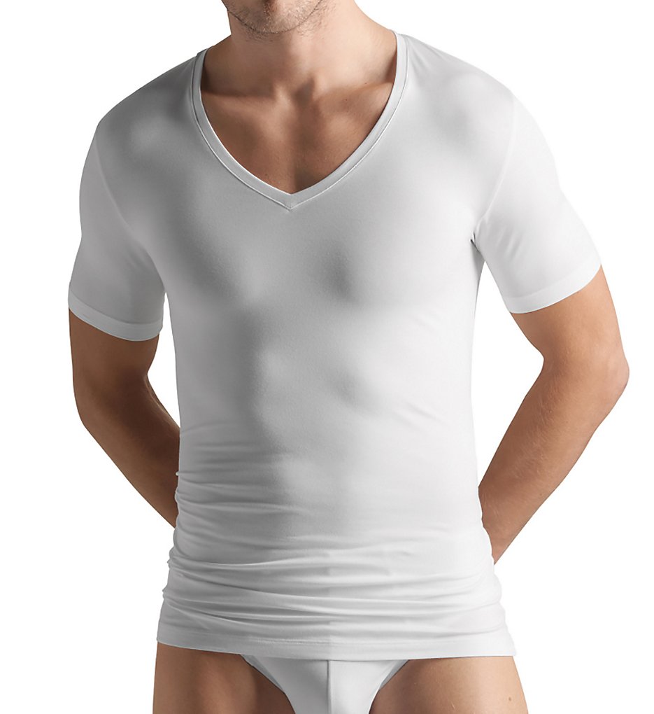 Hanro 73089 Cotton Superior V-Neck T-Shirt (White)