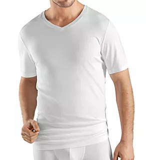 Sea Island Cotton Short Sleeve V-Neck Shirt WHT S