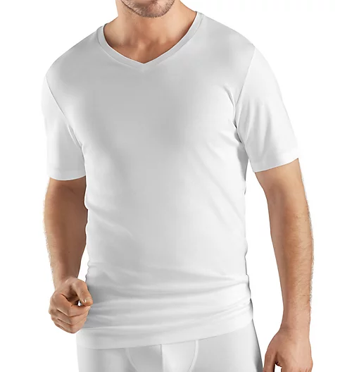 Hanro Sea Island Cotton Short Sleeve V-Neck Shirt 73173