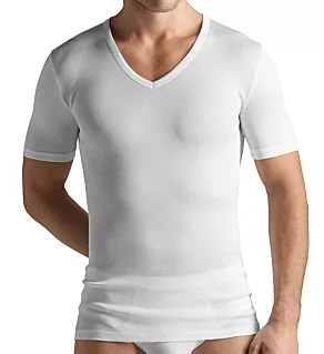 Cotton Pure Short Sleeve V-Neck Shirt WHT 2XL