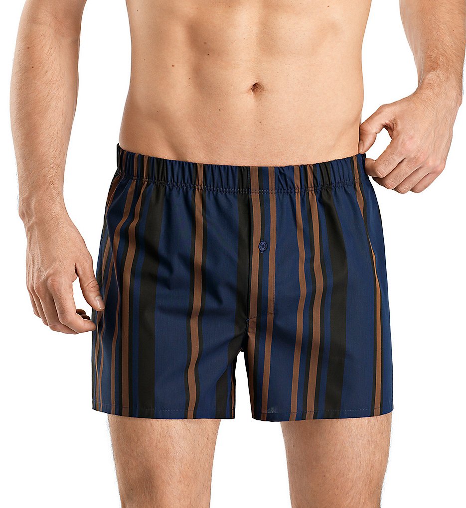 Hanro 74013 Fancy Woven Boxer (Toffee Blue Stripes)