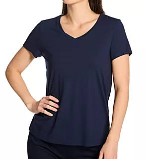 Sleep and Lounge V-Neck Short Sleeve Shirt Deep Navy XS