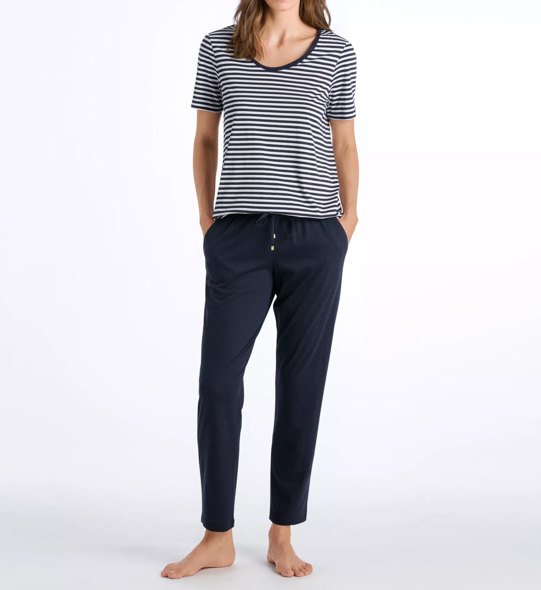 Laura Short Sleeve Long Pajama Set Midnight Stripe XS