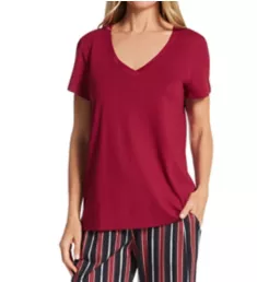 Sleep & Lounge Short Sleeve V-Neck Shirt Burgundy S