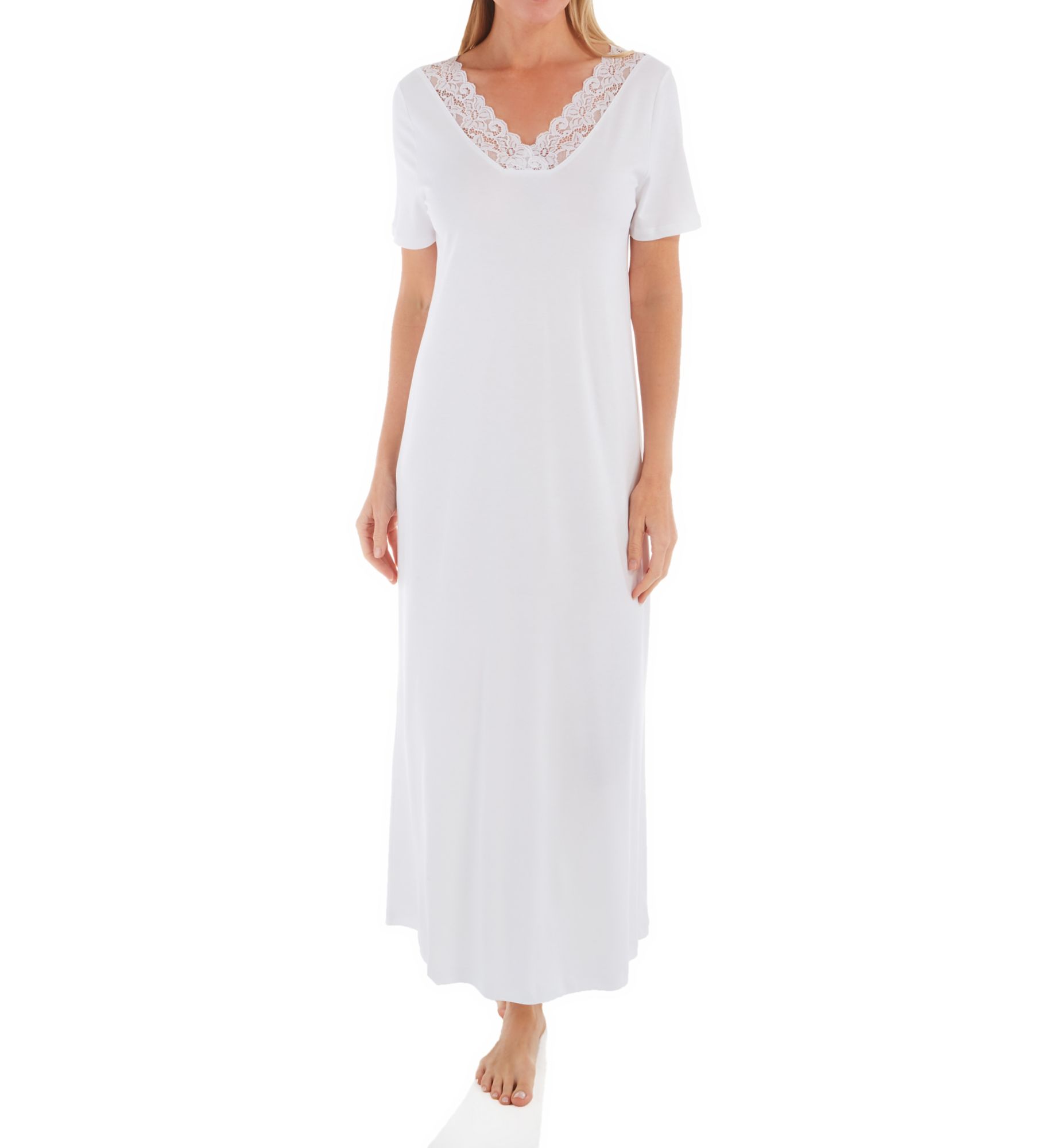 Hanro Moments Short Sleeve Long Gown White L  - Image 1
