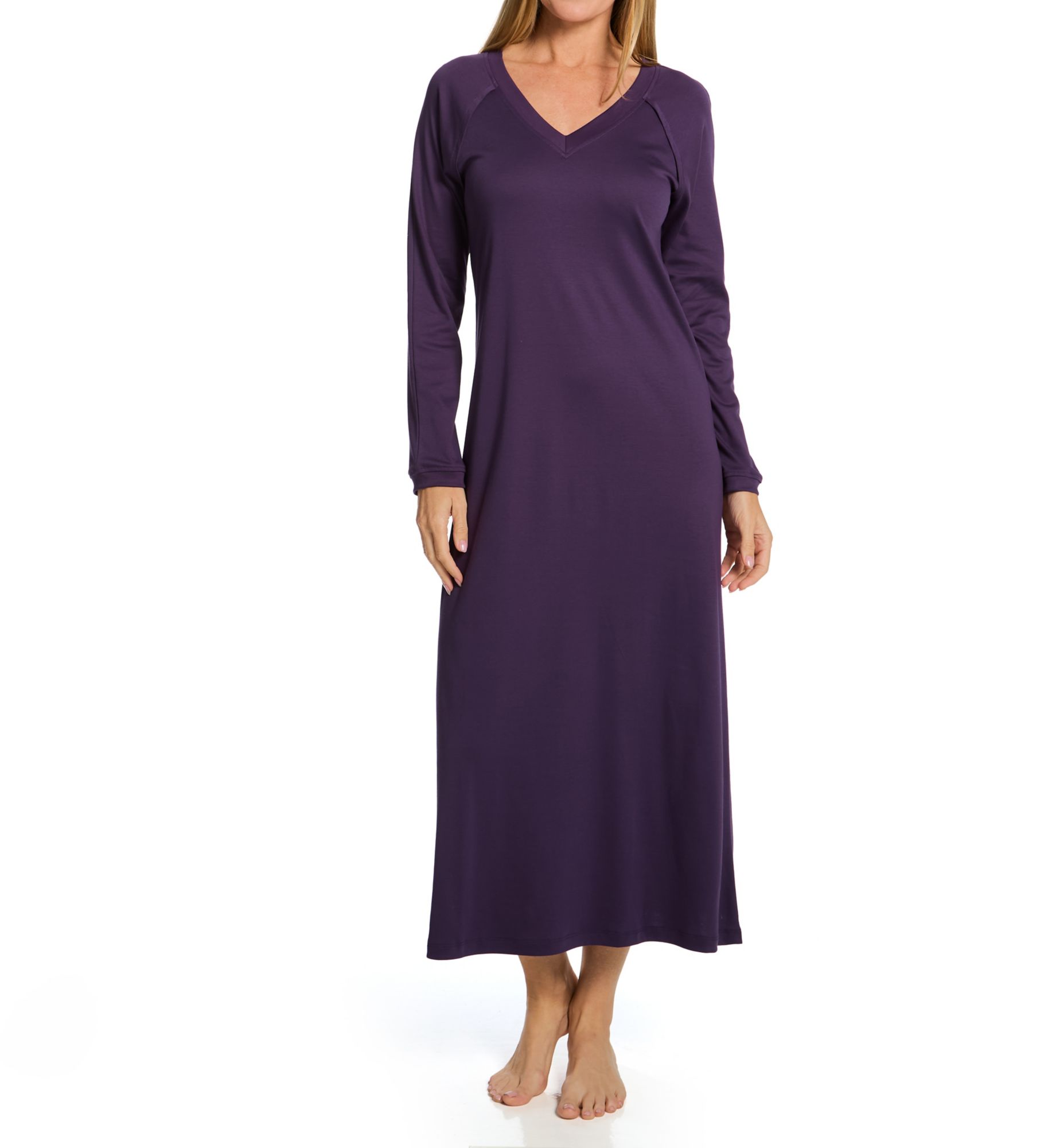 Hanro Pure Essence Long Sleeve Long Gown Amethyst XS  - Image 1
