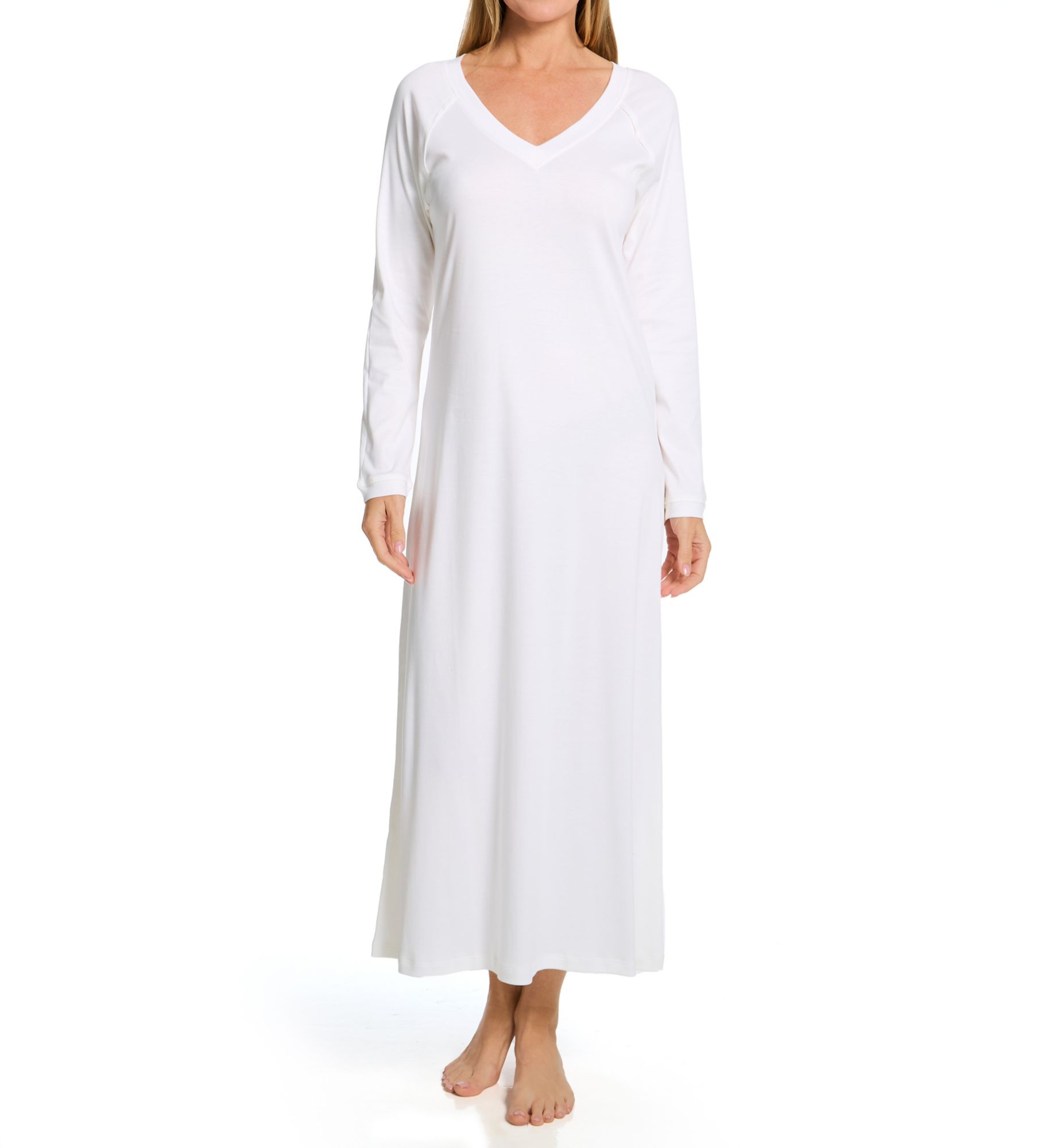 Hanro Pure Essence Cotton V-Neck Nightgown Off White L  - Image 1