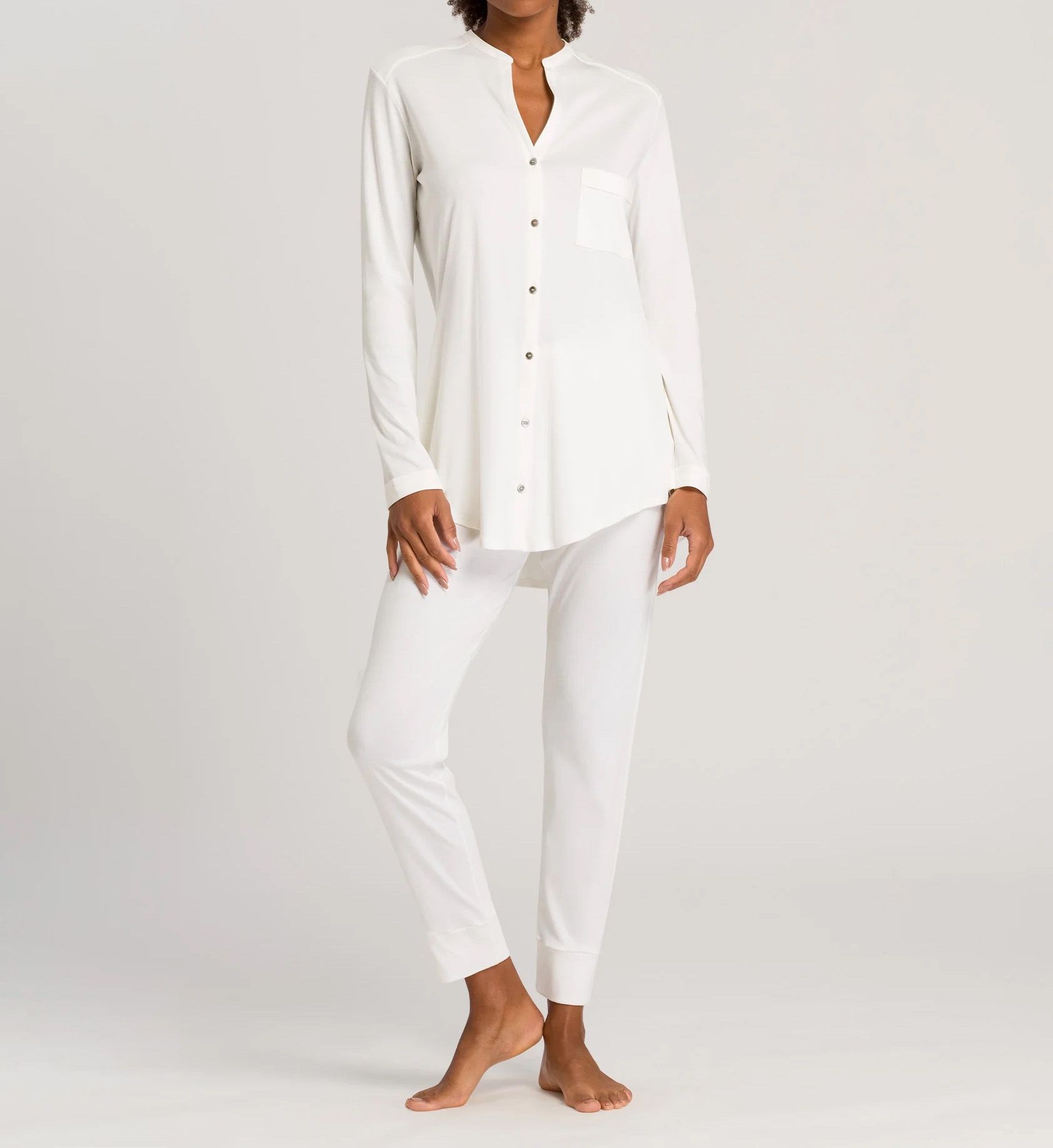 Hanro Pure Essence Long Sleeve Button Front Pajama Off White XL  - Image 1