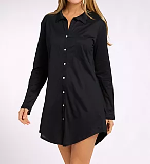 Cotton Deluxe Long Sleeve Boyfriend Sleepshirt Black XS