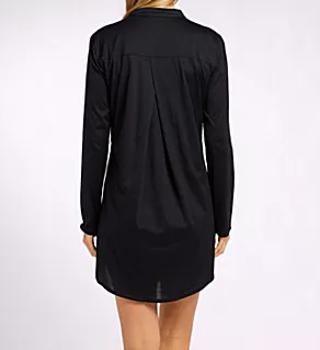 Cotton Deluxe Long Sleeve Boyfriend Sleepshirt Black XS