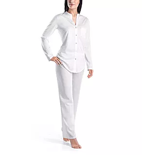 Cotton Deluxe Button Front Pajama Set White XS