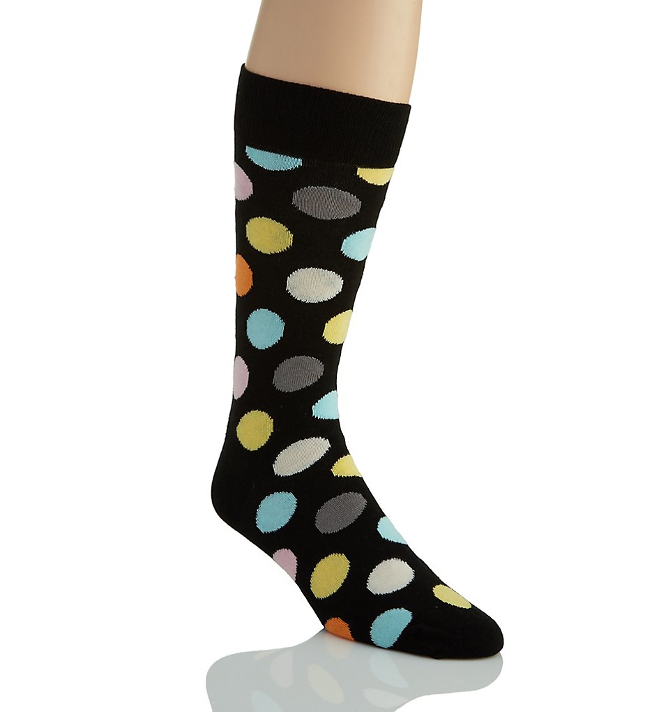 Happy Socks BD01-099 Big Dot Combed Cotton Crew Sock (Black 10-13)