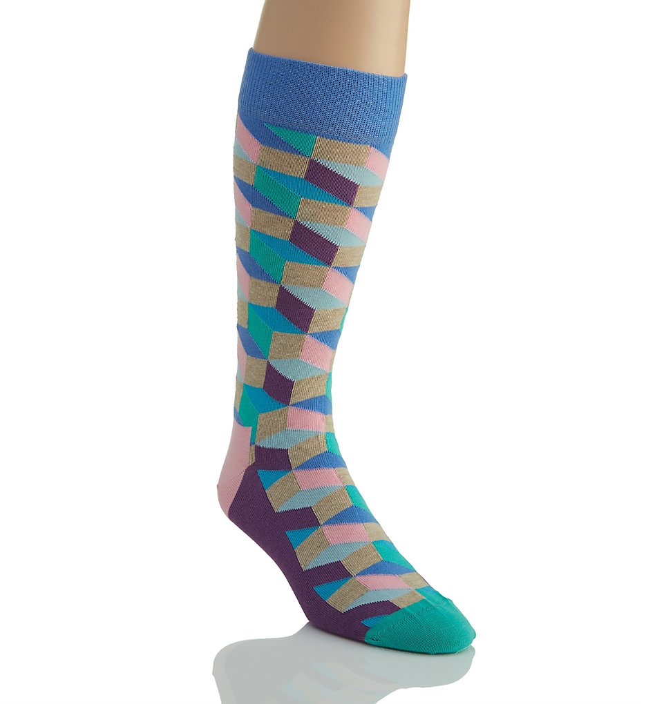 Happy Socks FIO016002 Filled Optic Combed Cotton Crew Sock (Pink/Blue 10-13)