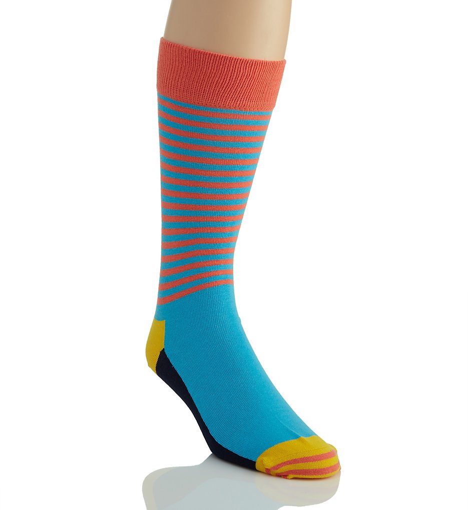Happy Socks HAS016001 Half Stripe Combed Cotton Crew Sock (Blue/Orange 10-13)
